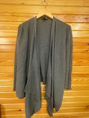 Eileen Fisher Dark Gray Ribbed Open-Front Drape Cardigan